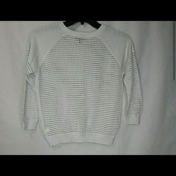 Women’s Express White Mesh Sweater with Silver Shimmer Size Medium - Picture 3 of 4